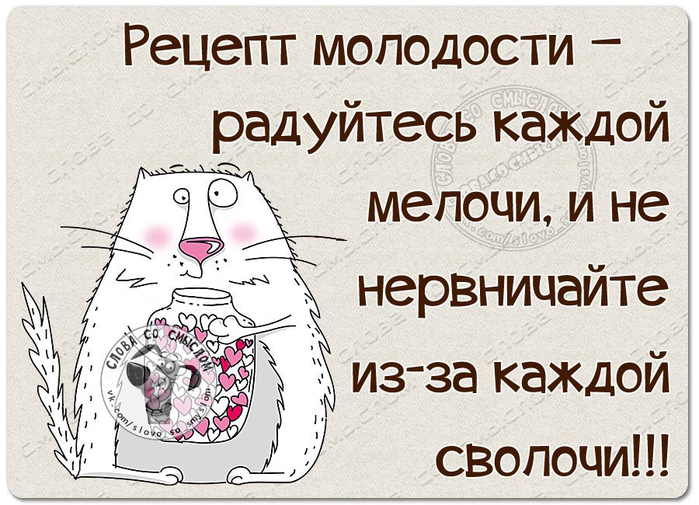 Рецепт молодости. Рецепт молодости радуйтесь каждой мелочи. Рецепт молодости радуйтесь каждой мелочи и не нервничайте из-за. Рецепт молодости радуйся каждой мелочи. Радуйтесь каждой мелочи и не нервничайте из за каждой сволочи.